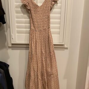 Christy Dawn Floral Ruffle Sleeve Maxi Dress in Cream Burgundy